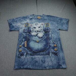 Vintage The Mountain T-Shirt Mens Medium Blue Tie Dye White Tiger Pocket 2001